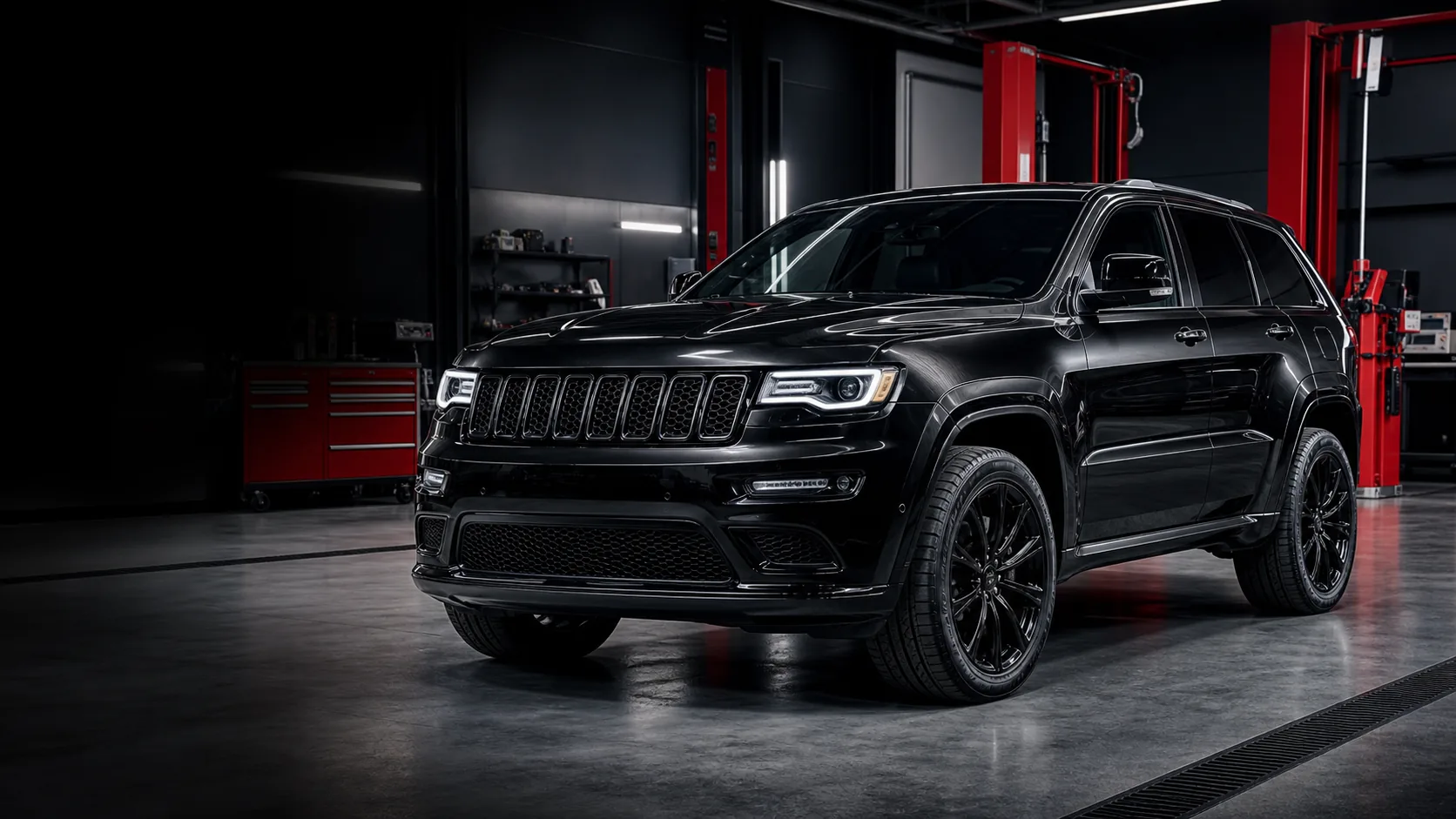Jeep negro en taller automotriz premium